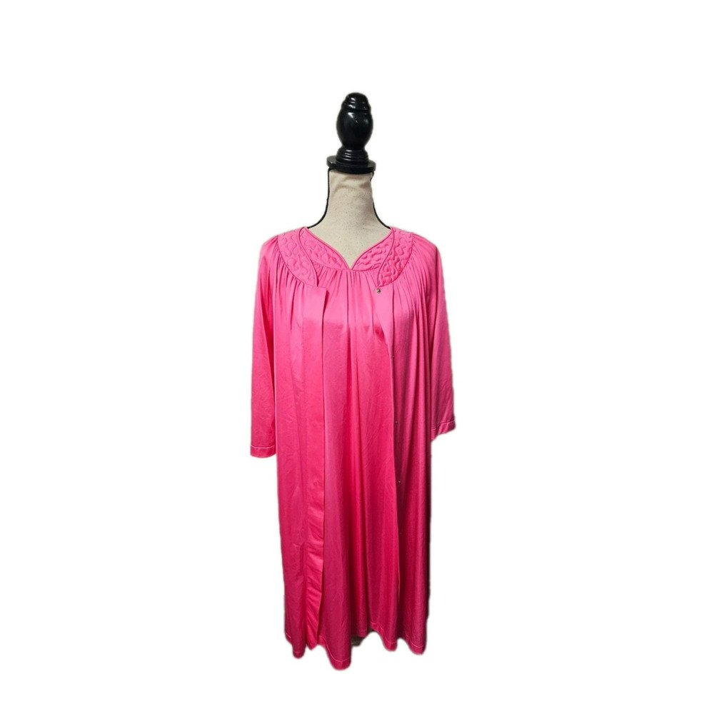 Vintage Shadowline Hot Pink 2 Pc Set Med Nightgown Robe Peignoir USA Midi